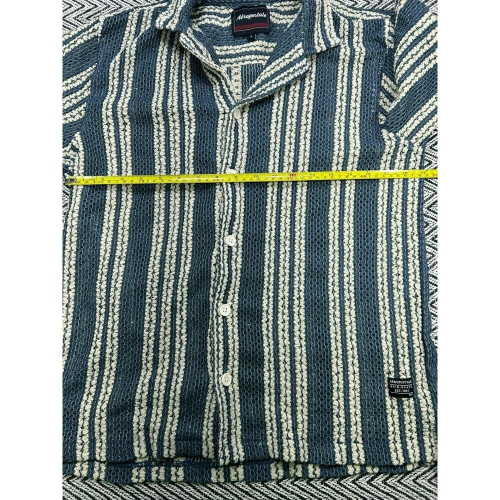 Aeropostale Men's Striped Button-Up Shirt L Blue White Textured Knit Casual Top - Picture 5 of 6